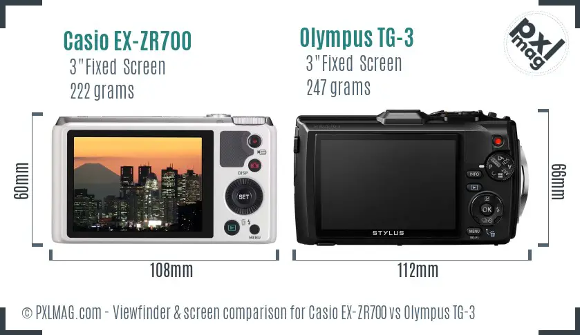 Casio EX-ZR700 vs Olympus TG-3 Screen and Viewfinder comparison