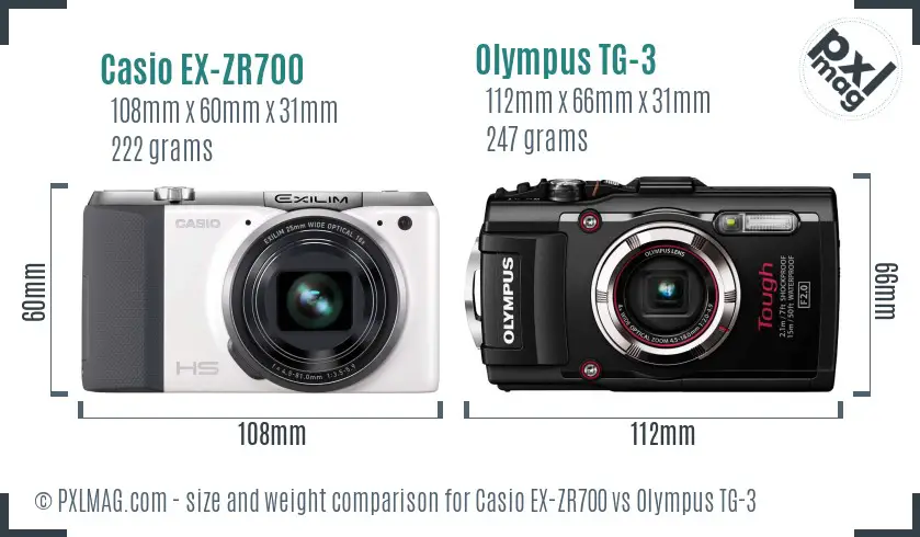 Casio EX-ZR700 vs Olympus TG-3 size comparison