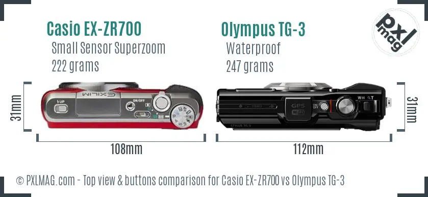 Casio EX-ZR700 vs Olympus TG-3 top view buttons comparison