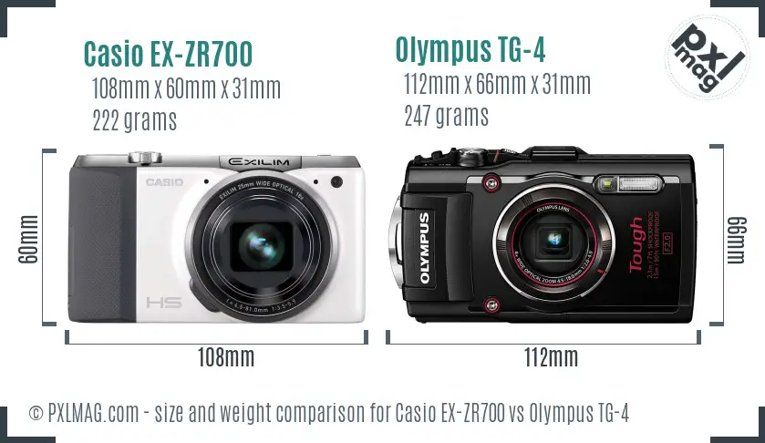 Casio EX-ZR700 vs Olympus TG-4 size comparison
