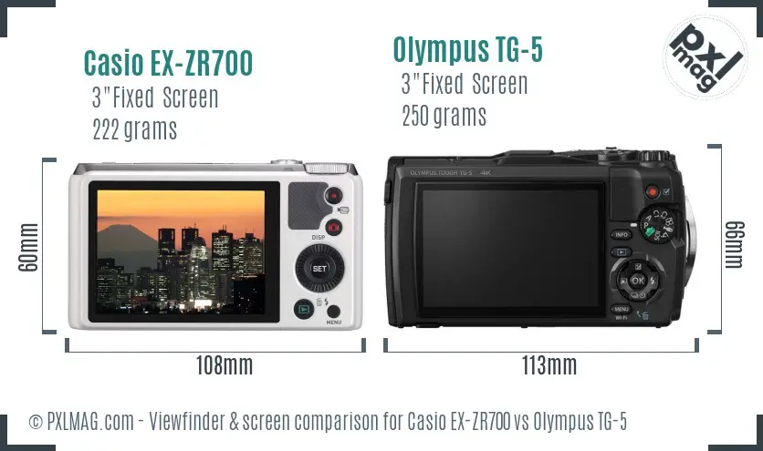 Casio EX-ZR700 vs Olympus TG-5 Screen and Viewfinder comparison