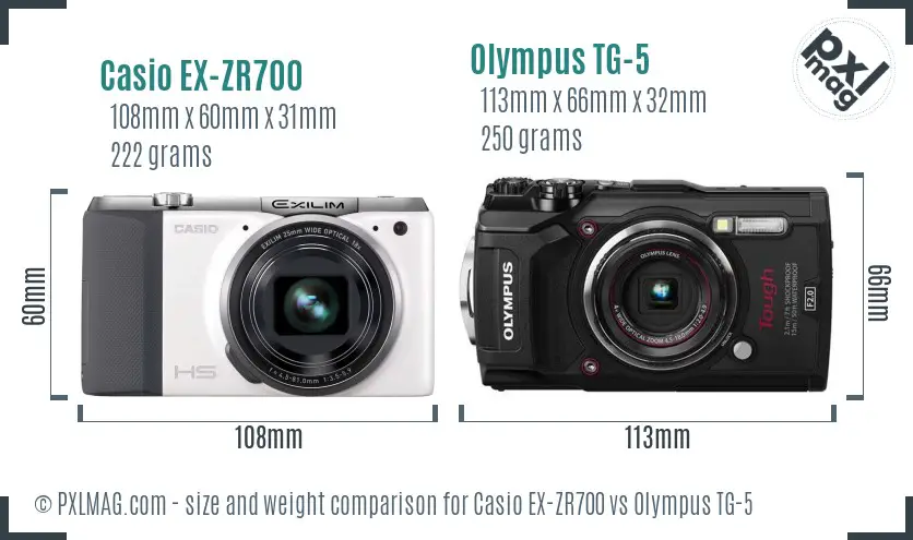 Casio EX-ZR700 vs Olympus TG-5 size comparison