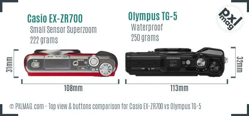 Casio EX-ZR700 vs Olympus TG-5 top view buttons comparison