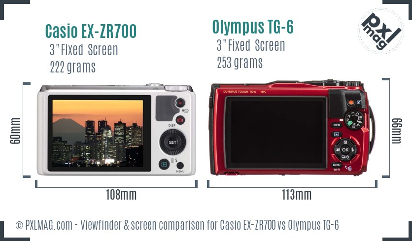 Casio EX-ZR700 vs Olympus TG-6 Screen and Viewfinder comparison