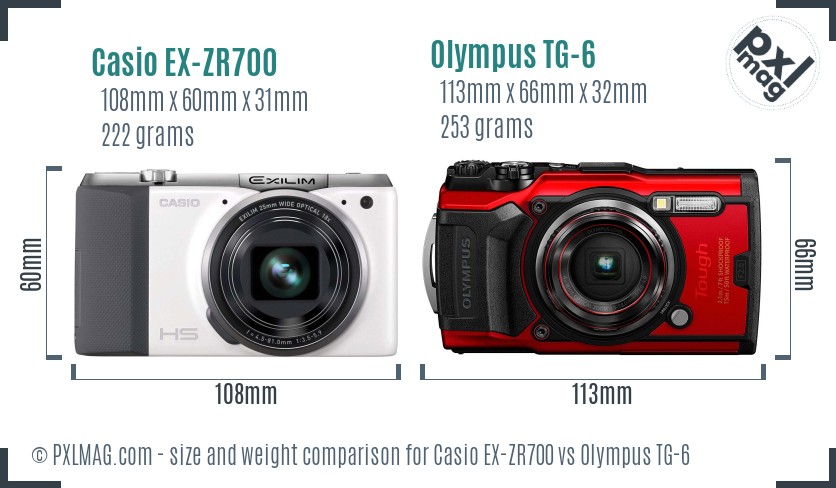 Casio EX-ZR700 vs Olympus TG-6 size comparison Casio EX-ZR700 vs Olympus TG-6 size comparison