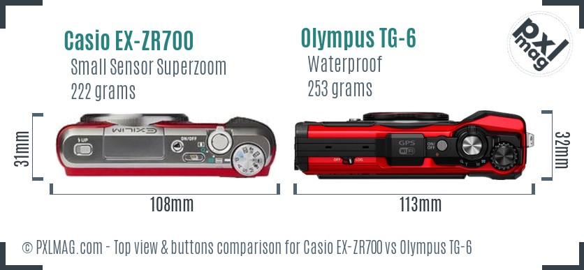 Casio EX-ZR700 vs Olympus TG-6 top view buttons comparison