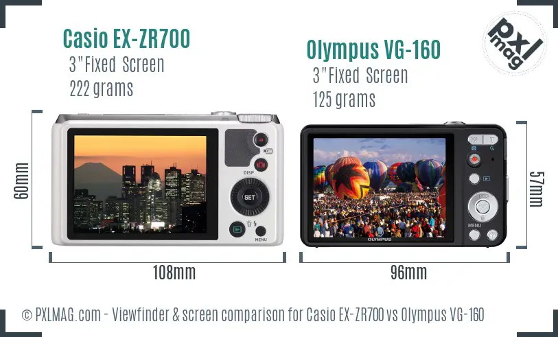 Casio EX-ZR700 vs Olympus VG-160 Screen and Viewfinder comparison
