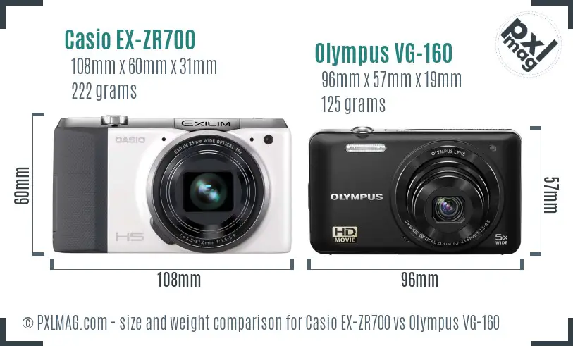 Casio EX-ZR700 vs Olympus VG-160 size comparison