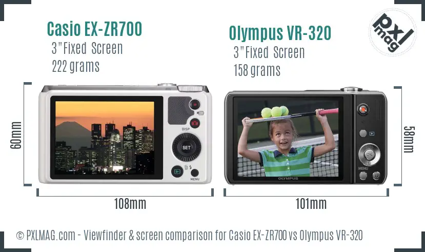 Casio EX-ZR700 vs Olympus VR-320 Screen and Viewfinder comparison