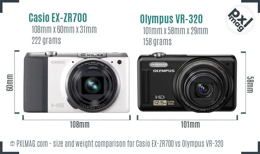 Casio EX-ZR700 vs Olympus VR-320 size comparison