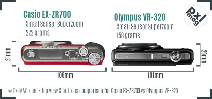 Casio EX-ZR700 vs Olympus VR-320 top view buttons comparison