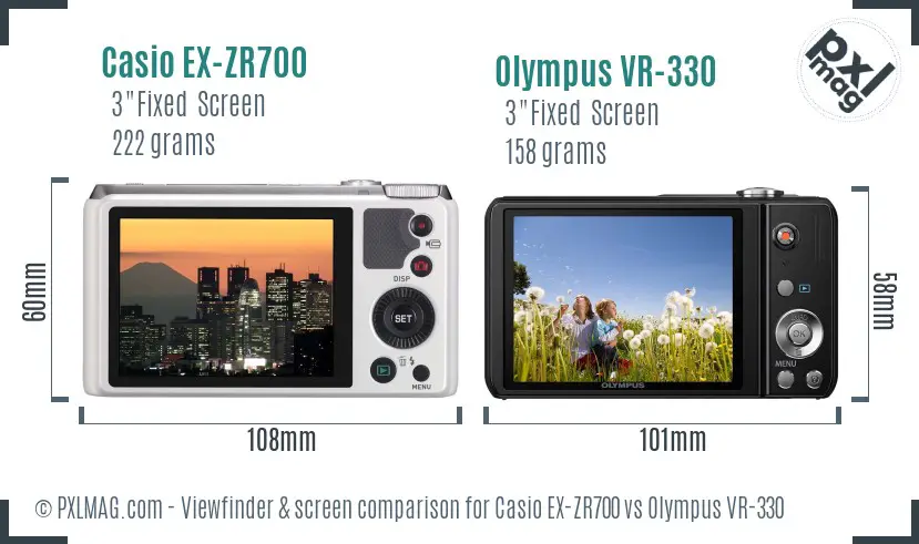 Casio EX-ZR700 vs Olympus VR-330 Screen and Viewfinder comparison