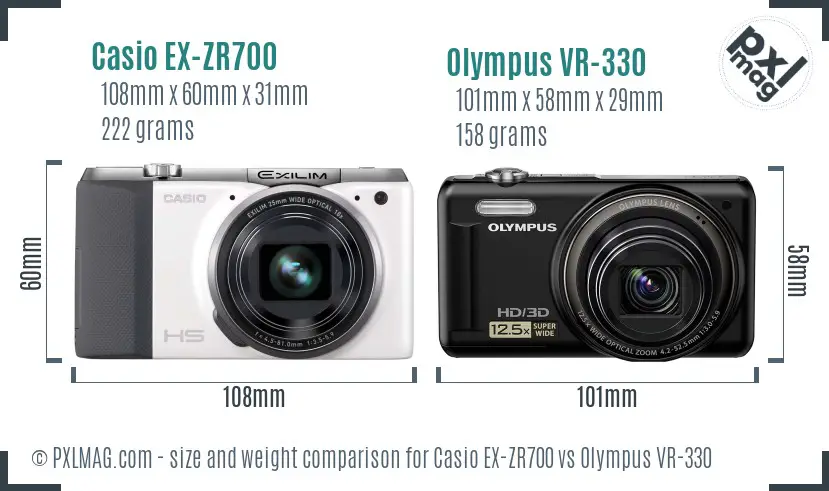 Casio EX-ZR700 vs Olympus VR-330 size comparison