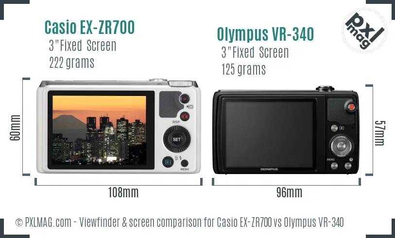 Casio EX-ZR700 vs Olympus VR-340 Screen and Viewfinder comparison