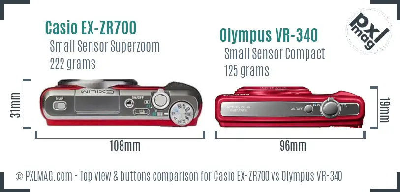 Casio EX-ZR700 vs Olympus VR-340 top view buttons comparison