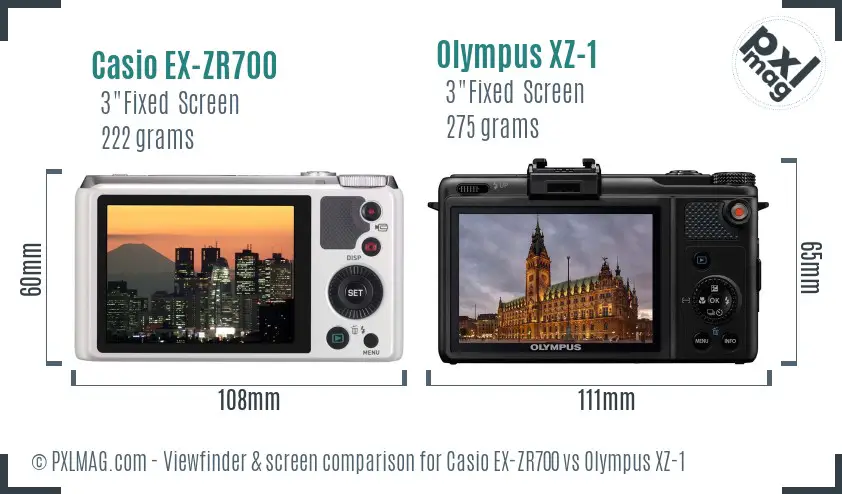 Casio EX-ZR700 vs Olympus XZ-1 Screen and Viewfinder comparison