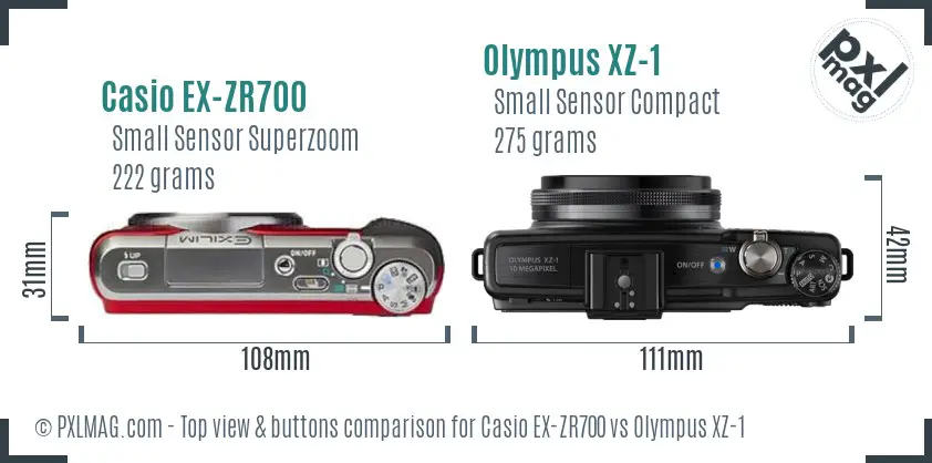 Casio EX-ZR700 vs Olympus XZ-1 top view buttons comparison