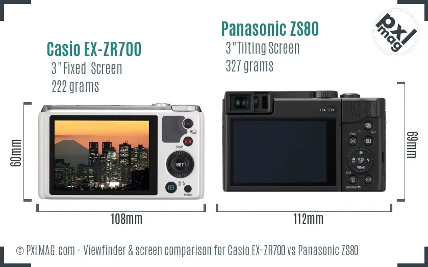 Casio EX-ZR700 vs Panasonic ZS80 Screen and Viewfinder comparison