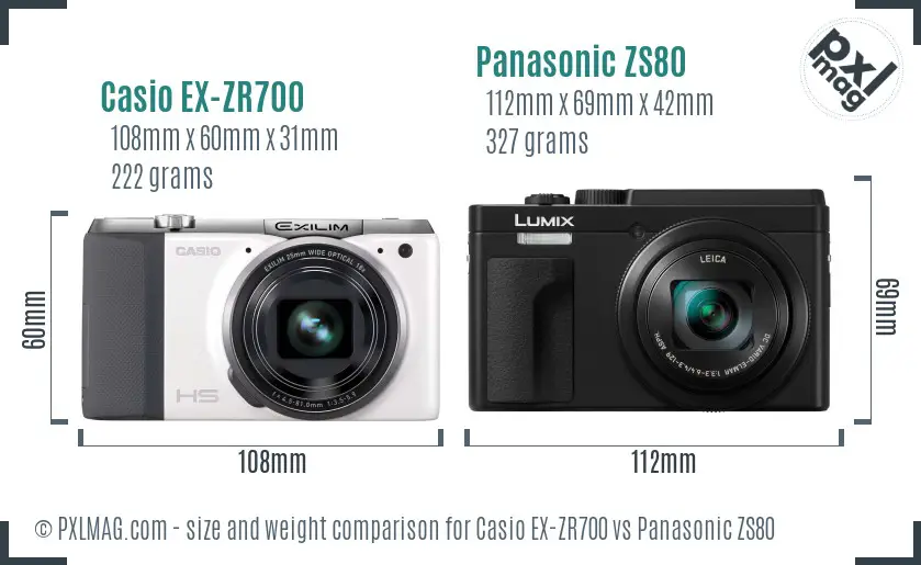 Casio EX-ZR700 vs Panasonic ZS80 size comparison