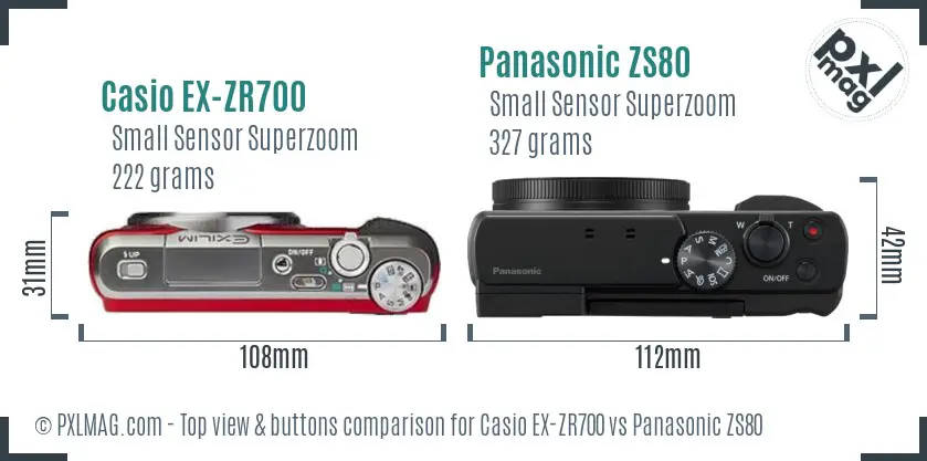 Casio EX-ZR700 vs Panasonic ZS80 top view buttons comparison