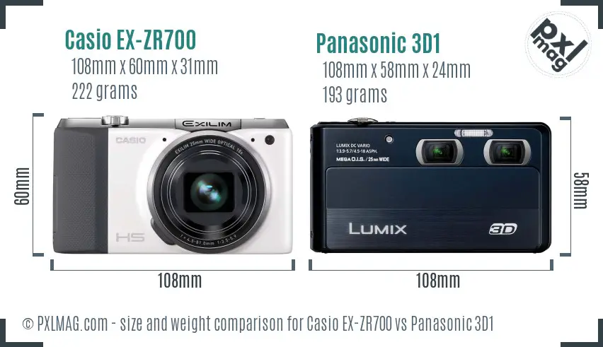 Casio EX-ZR700 vs Panasonic 3D1 size comparison