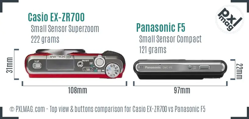 Casio EX-ZR700 vs Panasonic F5 top view buttons comparison