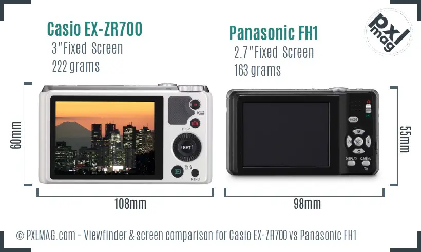 Casio EX-ZR700 vs Panasonic FH1 Screen and Viewfinder comparison