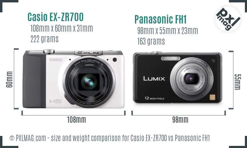 Casio EX-ZR700 vs Panasonic FH1 size comparison