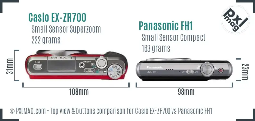 Casio EX-ZR700 vs Panasonic FH1 top view buttons comparison