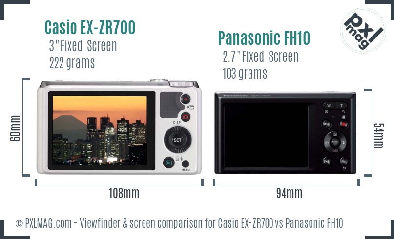 Casio EX-ZR700 vs Panasonic FH10 Screen and Viewfinder comparison
