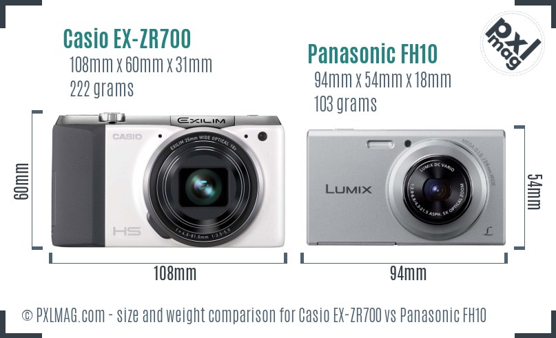 Casio EX-ZR700 vs Panasonic FH10 size comparison