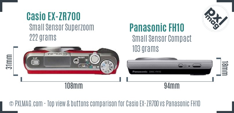 Casio EX-ZR700 vs Panasonic FH10 top view buttons comparison