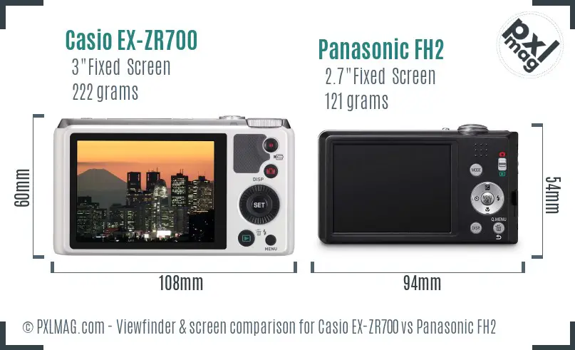 Casio EX-ZR700 vs Panasonic FH2 Screen and Viewfinder comparison