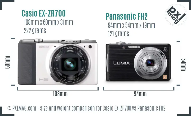 Casio EX-ZR700 vs Panasonic FH2 size comparison