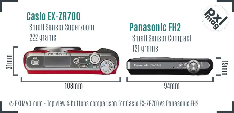 Casio EX-ZR700 vs Panasonic FH2 top view buttons comparison