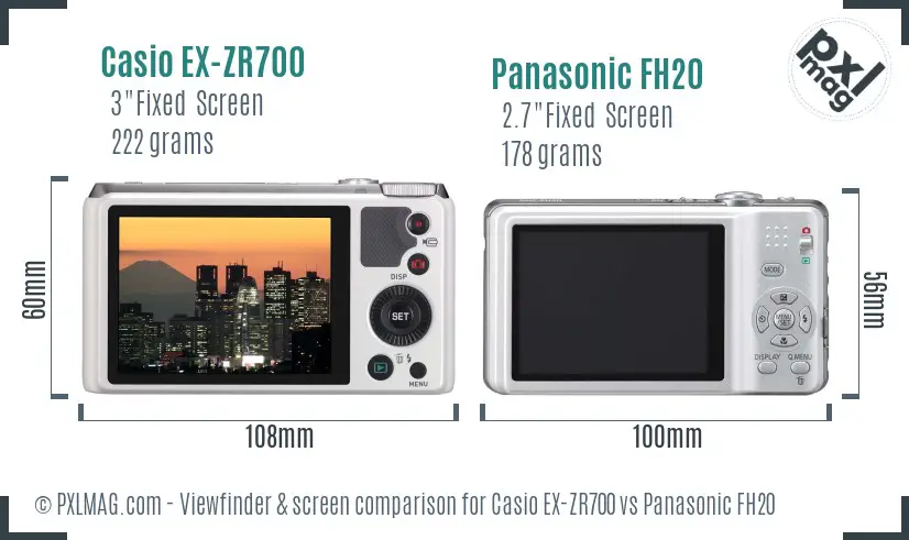 Casio EX-ZR700 vs Panasonic FH20 Screen and Viewfinder comparison