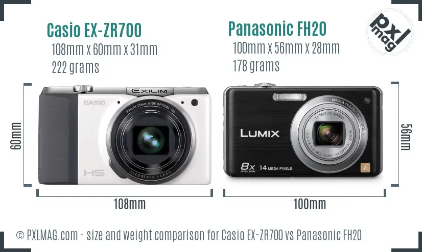 Casio EX-ZR700 vs Panasonic FH20 size comparison