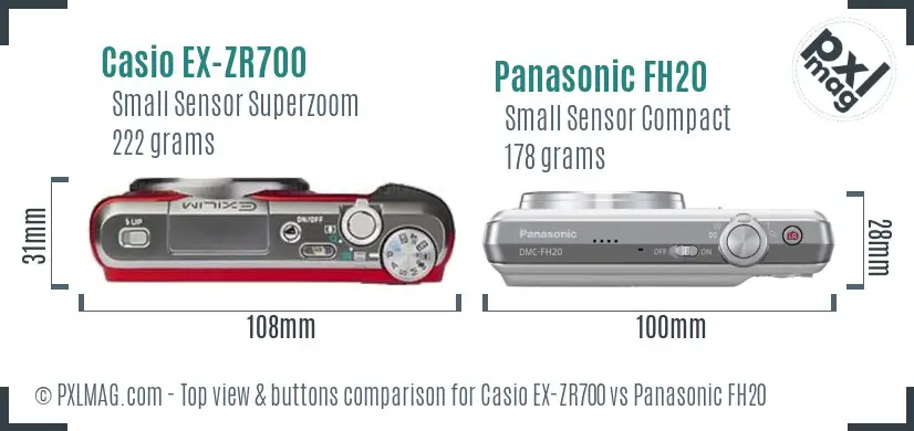 Casio EX-ZR700 vs Panasonic FH20 top view buttons comparison