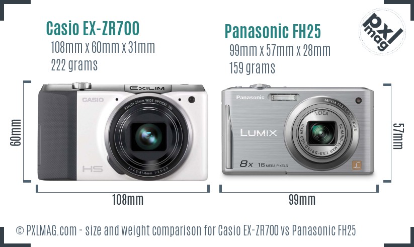 Casio EX-ZR700 vs Panasonic FH25 size comparison Casio EX-ZR700 vs Panasonic FH25 size comparison