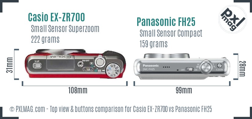 Casio EX-ZR700 vs Panasonic FH25 top view buttons comparison