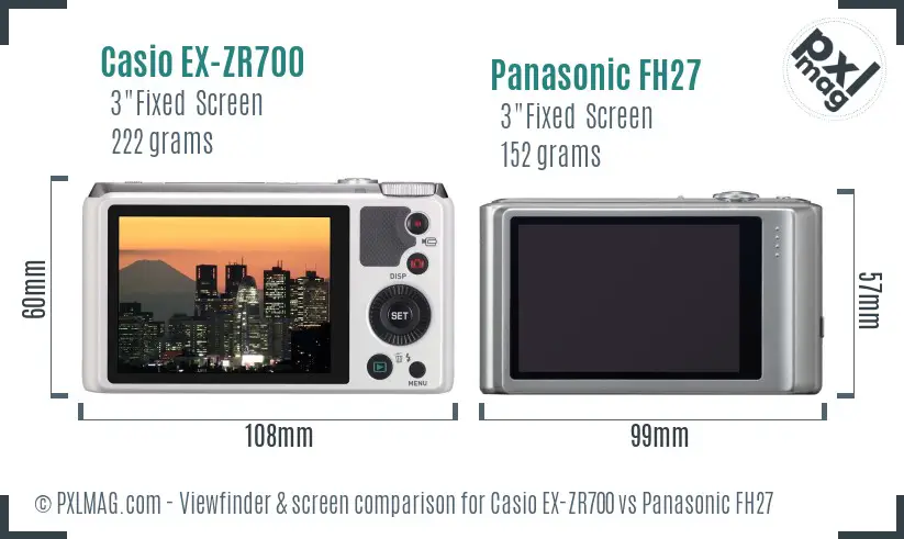 Casio EX-ZR700 vs Panasonic FH27 Screen and Viewfinder comparison