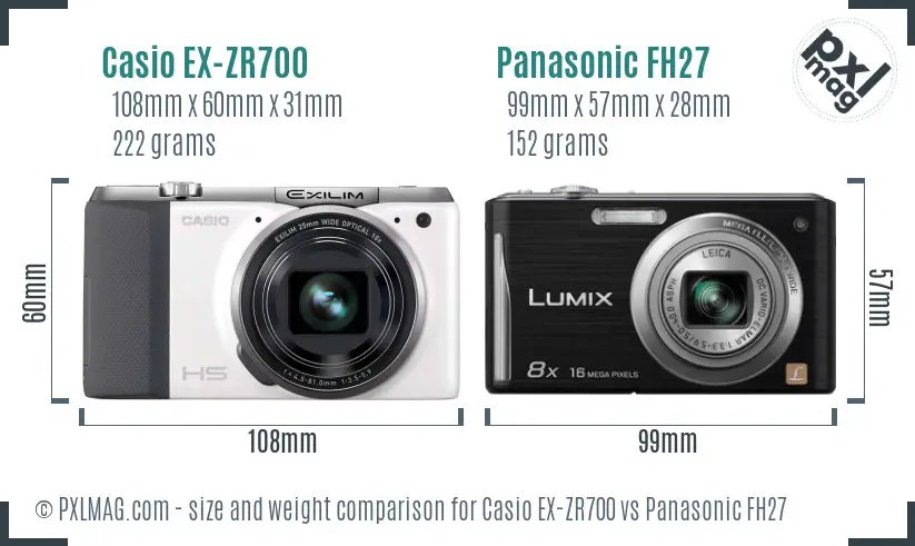 Casio EX-ZR700 vs Panasonic FH27 size comparison