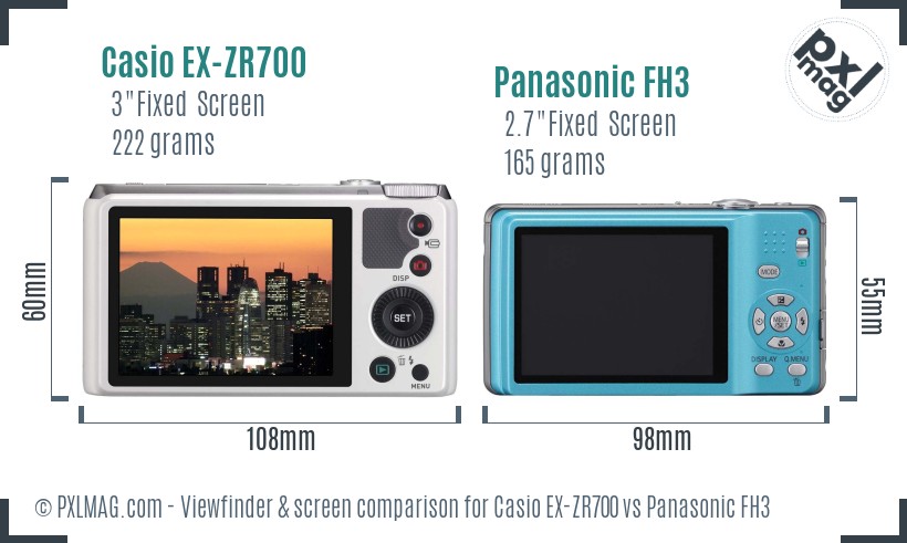 Casio EX-ZR700 vs Panasonic FH3 Screen and Viewfinder comparison