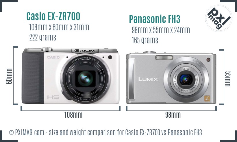 Casio EX-ZR700 vs Panasonic FH3 size comparison
