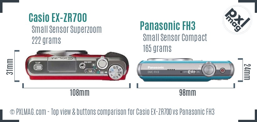 Casio EX-ZR700 vs Panasonic FH3 top view buttons comparison