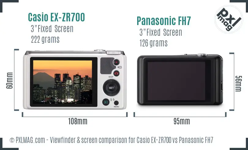Casio EX-ZR700 vs Panasonic FH7 Screen and Viewfinder comparison
