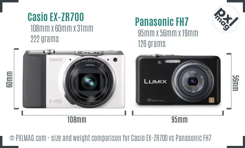 Casio EX-ZR700 vs Panasonic FH7 size comparison