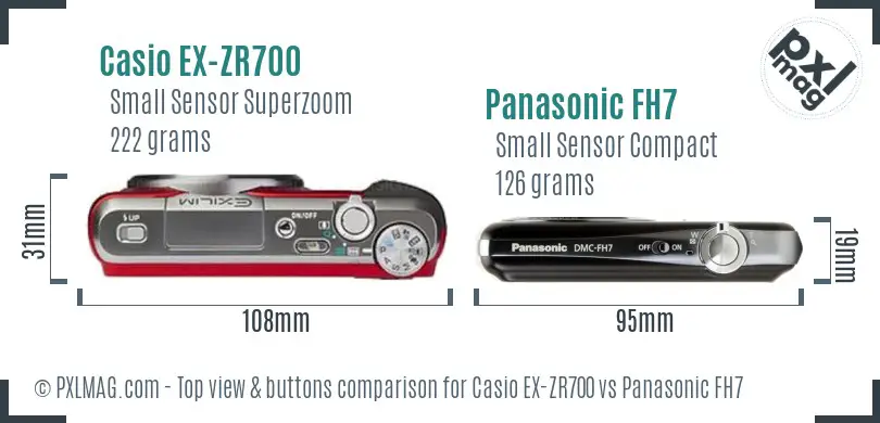 Casio EX-ZR700 vs Panasonic FH7 top view buttons comparison