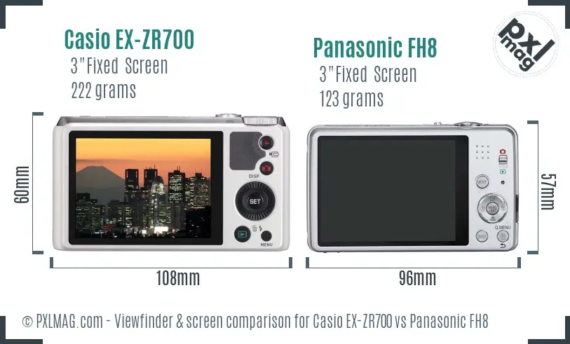 Casio EX-ZR700 vs Panasonic FH8 Screen and Viewfinder comparison