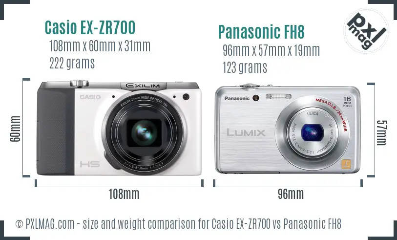 Casio EX-ZR700 vs Panasonic FH8 size comparison